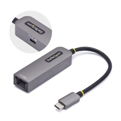 StarTech.com 2.5GbE USB-C to Ethernet Adapter 100W PD Pass-Through NBASE-T NIC USB 3.0 Type-C 2.5/1G Multi Speed Network Thunderbolt Compatible Windows &amp; Mac Wired USB Type-C Ethernet 5000 Mbit/s Grey - Thumbnail 2