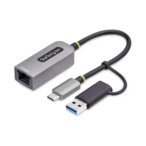 StarTech.com 2.5GbE USB-C to Ethernet Adapter with USB-A Converter NBASE-T NIC USB 3.0 Type-C 2.5/1G Multi Speed Network Thunderbolt Compatible Windows & Mac - Image 1