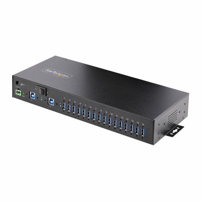 StarTech.com 16-Port Industrial USB 5Gbps Hub with Power Adapter Metal Enclosure Mountable ESD Protection Terminal Block Power USB Charging Dual-Host Switch - TAA - Thumbnail 2
