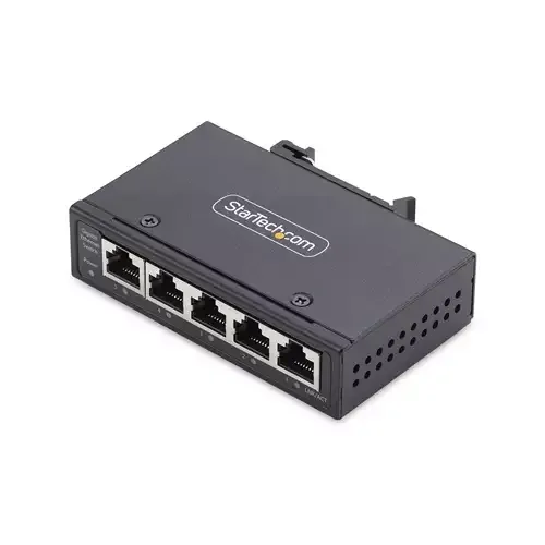 StarTech.com 5-Port Unmanaged Industrial Network Switch 100/1000 Ethernet DIN Rail/Wall-Mountable Rugged IP30 Gigabit Switch -40F-167F 9~60V DC TAA Compliant - Image 1