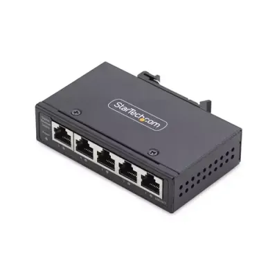 StarTech.com 5-Port Unmanaged Industrial Network Switch 100/1000 Ethernet DIN Rail/Wall-Mountable Rugged IP30 Gigabit Switch -40F-167F 9~60V DC TAA Compliant