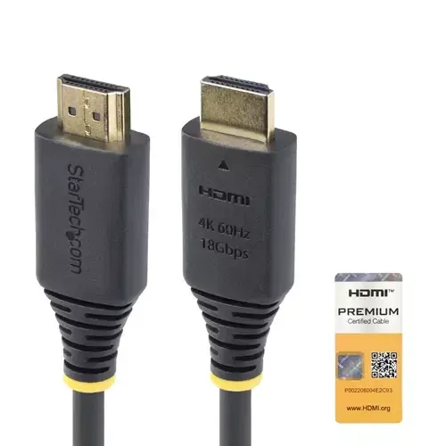 StarTech.com 1.6ft (50cm) Premium Certified High Speed HDMI Cable 4K 60Hz/1440p 144Hz HDR10/HDCP 2.2/ARC 18Gbps UHD HDMI 2.0 Cord for TV/Monitor/Display TPE Jacket - Image 1