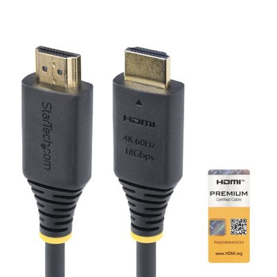 StarTech.com 1.6ft (50cm) Premium Certified High Speed HDMI Cable 4K 60Hz/1440p 144Hz HDR10/HDCP 2.2/ARC 18Gbps UHD HDMI 2.0 Cord for TV/Monitor/Display TPE Jacket - Thumbnail 2