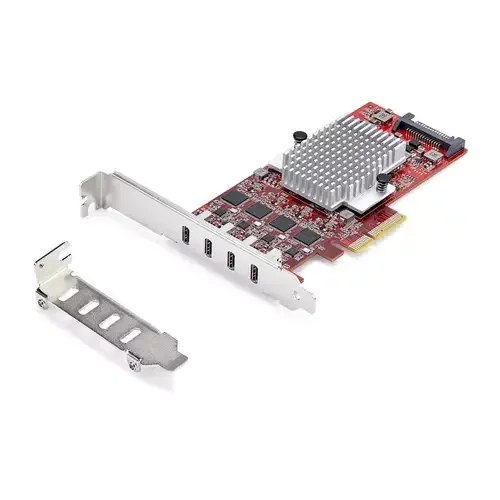 StarTech.com 4-Port USB Type-C PCIe Card USB 3.2 10Gbps USB-C PCI Express Expansion Card 4x Independent USB Controllers Windows/Linux/macOS TAA-Compliant PCIe USB Type-C PCI 3.0 Red ASMedia - ASM3142 x4 ASMedia - ASM1543 x4 ASMedia - ASM2 - Image 1