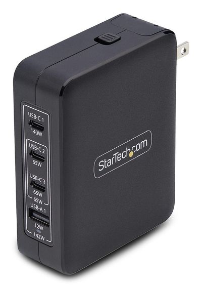 StarTech.com 140W USB-C Wall Charger 3x USB-C/1x USB-A PD 3.1 International GaN Power Adapter for MacBook/Dell XPS/Inspiron - Thumbnail 2