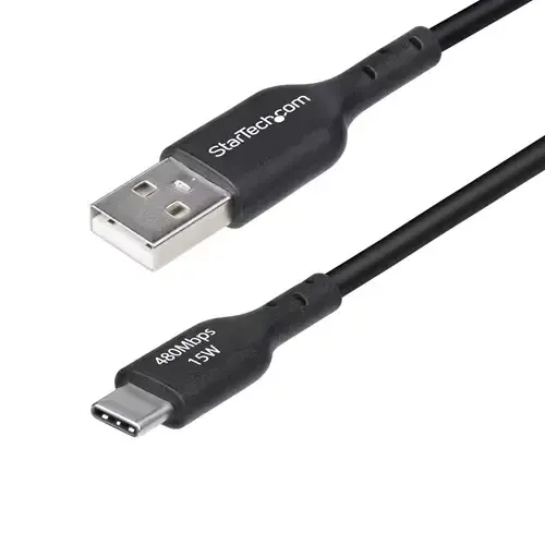 StarTech.com 3ft (1m) USB-A to USB-C Charging Cable Charge & Sync 3A USB 2.0 TPE Jacket - Black USB Charging Cord - Image 1