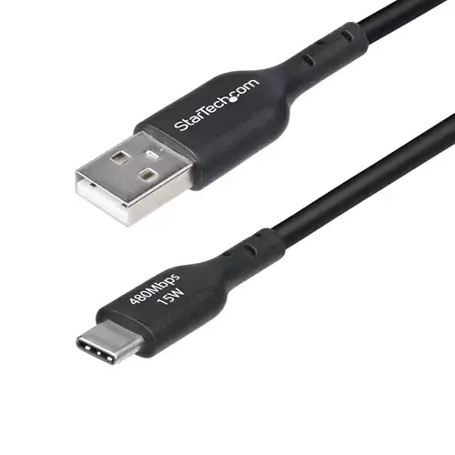 StarTech.com 6.6ft (2m) USB-A to USB-C Charging Cable Charge & Sync 3A USB 2.0 TPE Jacket - Black USB Charging Cord - Image 1