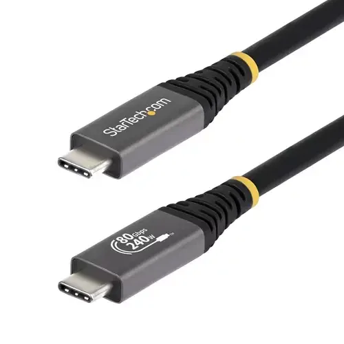 StarTech.com 1.5m (5ft) USB4 Cable 80Gbps USB-IF Certified USB-C Cable 240W PD 8K 120Hz/4K 240Hz DP2.1 DP80 TPE Jacket Thunderbolt 4 Compatible - Black USB-C Cord - Image 1