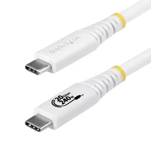 StarTech.com 2m (6ft) USB4 Cable 20Gbps USB-IF Certified USB-C Cable 240W PD EPR 4K 120Hz DP 2.1 TPE Jacket White USB-C Cord - Image 1