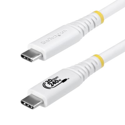 StarTech.com 2m (6ft) USB4 Cable 20Gbps USB-IF Certified USB-C Cable 240W PD EPR 4K 120Hz DP 2.1 TPE Jacket White USB-C Cord - Thumbnail 2