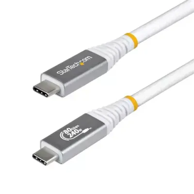 StarTech.com 1m (3ft) USB4 Cable 80Gbps USB-IF Certified USB-C Cable 240W PD 8K 120Hz/4K 240Hz DP2.1 DP80 TPE Jacket Thunderbolt 4 Compatible - White USB-C Cord