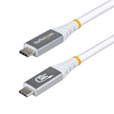 StarTech.com 1m (3ft) USB4 Cable 80Gbps USB-IF Certified USB-C Cable 240W PD 8K 120Hz/4K 240Hz DP2.1 DP80 TPE Jacket Thunderbolt 4 Compatible - White USB-C Cord - Thumbnail 2