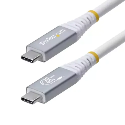StarTech.com 3m (10ft) USB4 Cable 20Gbps USB-IF Certified USB-C Cable 60W PD 4K 120Hz DP 2.1 TPE Jacket White USB-C Cord - Image 1