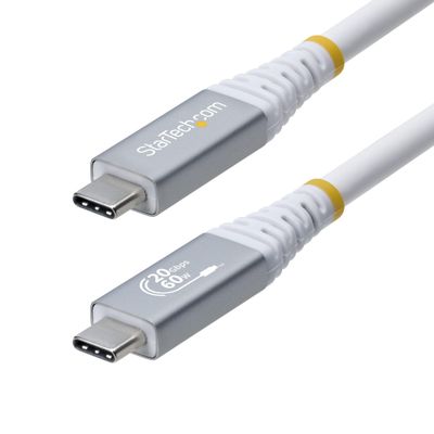 StarTech.com 3m (10ft) USB4 Cable 20Gbps USB-IF Certified USB-C Cable 60W PD 4K 120Hz DP 2.1 TPE Jacket White USB-C Cord - Thumbnail 2