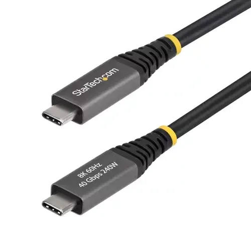StarTech.com 2m (6ft) Active USB4 Cable 40Gbps 240W PD 8K 60Hz/4K 240Hz DP2.1 DP40 TPE Jacket Thunderbolt 4 Compatible USB-C Cable - Black USB-C Cord - Image 1