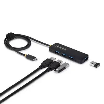 StarTech.com 4-Port USB-C Hub 5Gbps Bus Powered USB-C to 4x USB-A Mini Hub Extra Long 2ft/61cm Host Cable PCR Plastic Portable Desktop / Laptop USB Hub