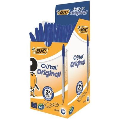 Bic Cristal Ballpoint Pen 1.0Mm Medium Tip 0.32Mm Line Blue (Pack 50) - 8373602