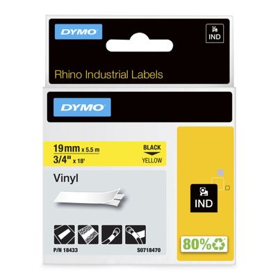 DYMO Rhino Industrial Vinyl Labels | 19 mm x 5.5 m | Black Print on Yellow | Self-Adhesive | for Rhino &amp; LabelManager Label Makers - Thumbnail 2