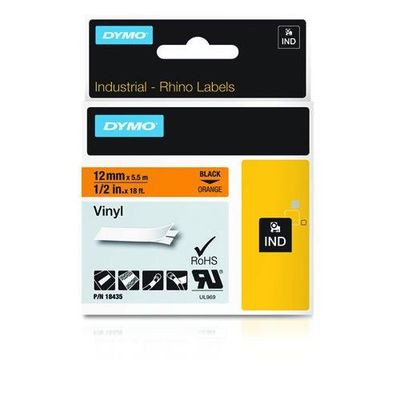 DYMO Rhino Industrial Vinyl Labels | 12 mm x 5.5 m | Black Print on Orange | Self-Adhesive | for Rhino & LabelManager Label Makers