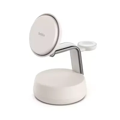 Belkin WIZ040MYSD mobile device charger Headphones Smartphone Chrome White USB Wireless charging Fast charging Indoor