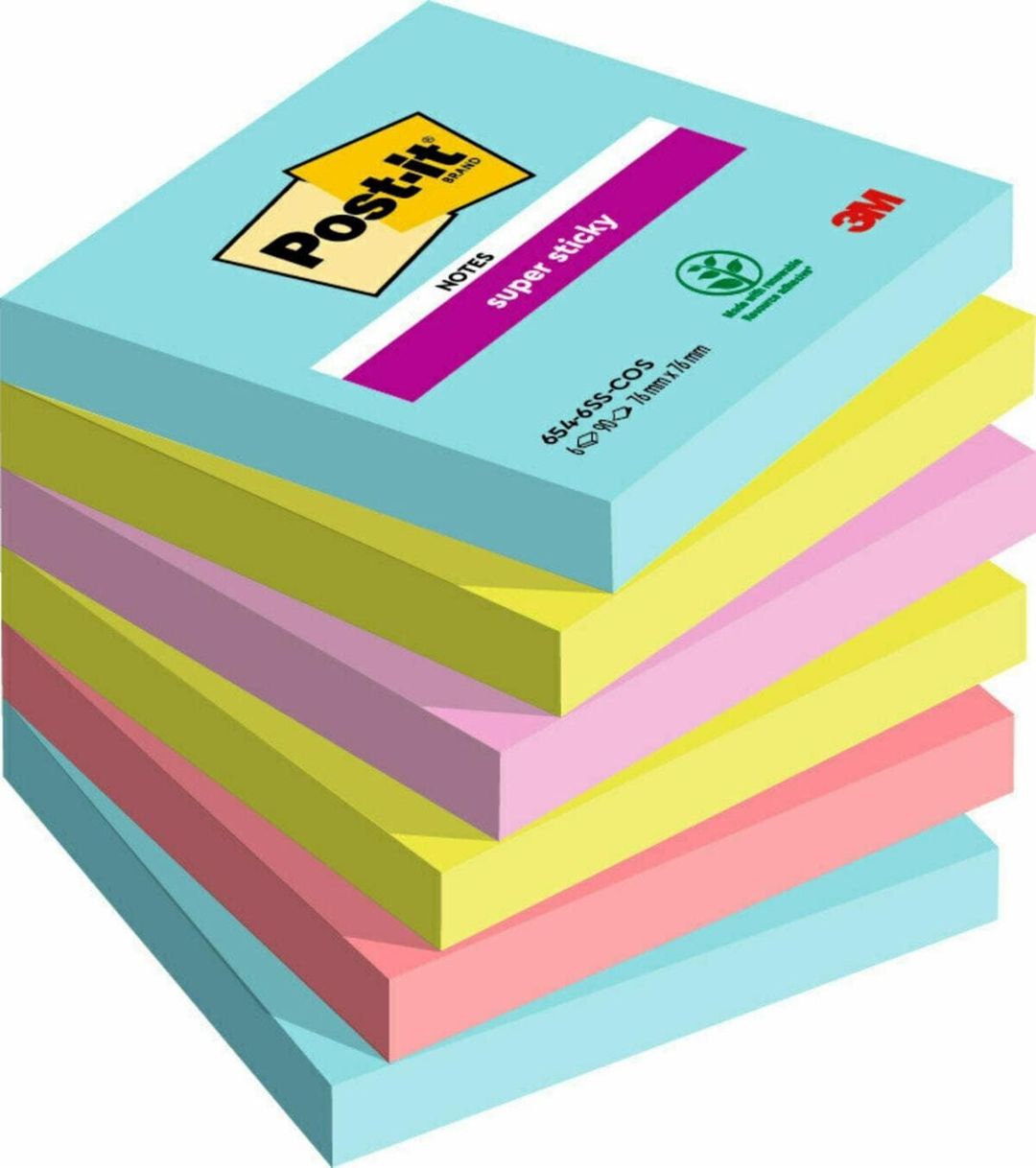 Post-It 7100263206 note paper Square Blue Green Pink 90 sheets Self-adhesive - Image 1