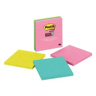 Post-It Super Sticky Notes 4 in. x 4 in. Miami collection 3 Pads/Pack 70 Sheets/Pad Lined - Thumbnail 2