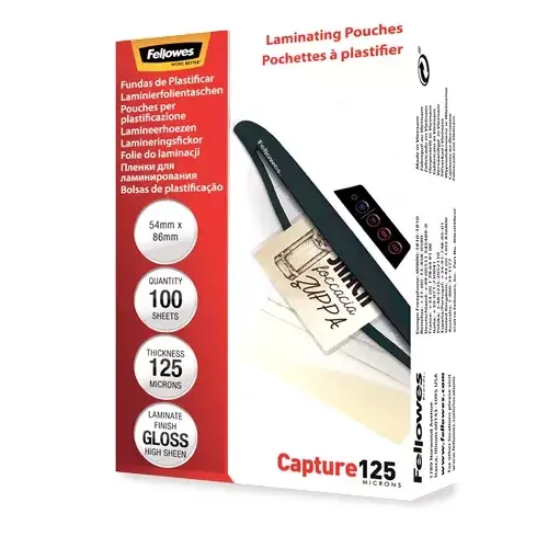 Fellowes Glossy 125 Micron Card Laminating Pouch - 54x86mm - Image 1