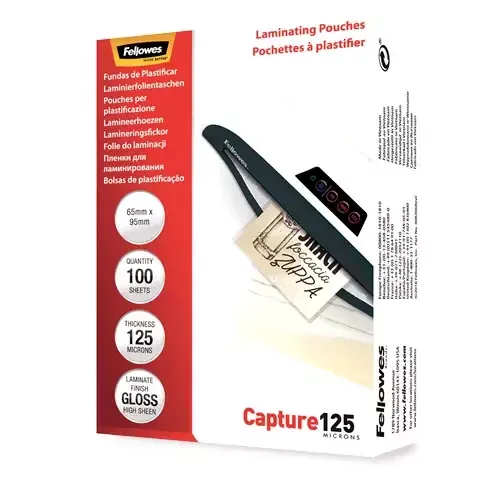 Fellowes Glossy 125 Micron Card Laminating Pouch - 65x95mm - Image 1