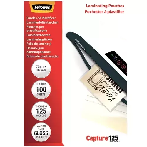 Fellowes Glossy 125 Micron Card Laminating Pouch - 75x105mm - Image 1
