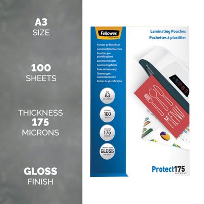 Fellowes A3 Glossy 175 Micron Laminating Pouch - 100 pack - Thumbnail 2
