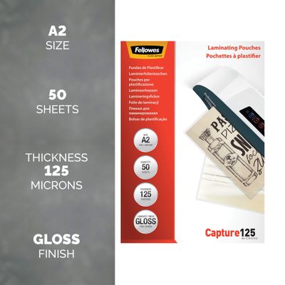 Fellowes A2 Glossy 125 Micron Laminating Pouch - 50 pack - Thumbnail 2