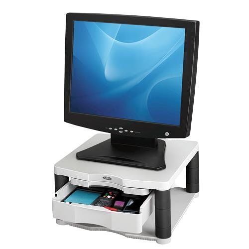 Fellowes Computer Monitor Stand with 3 Height Adjustments - Premium Monitor Riser Plus with Cable Management - Ergonomic Adjustable Monitor Stand for Computers - Max Weight 36KG/Max Size 21" - Platinum - Image 1
