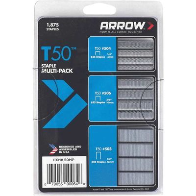 Arrow A50MP T50 Staples Multi Pack 6Mm 10Mm & 12Mm (Box 1875 3 X 625)