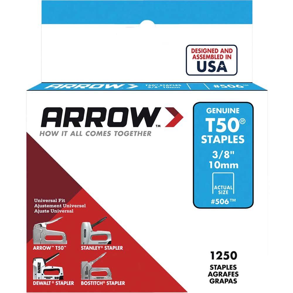 Arrow A50624 T50 Staples 10Mm (3/8In) (Box 1250) - Image 1