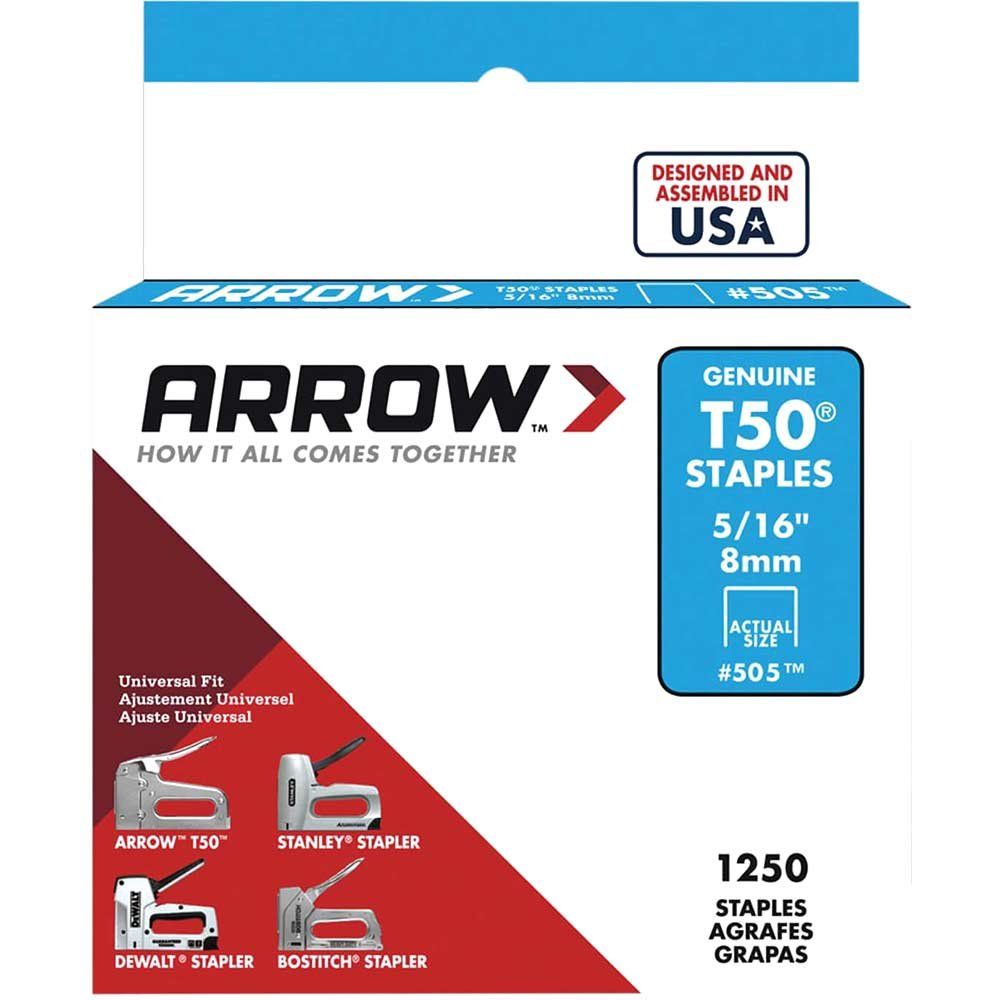 Arrow A50524 T50 Staples 8Mm (5/16In) (Box 1250) - Image 1