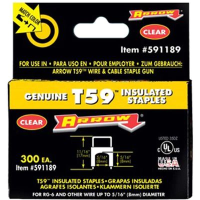 Arrow A591189 T59 Insulated Staples Clear 8 X 8Mm (Box 300)