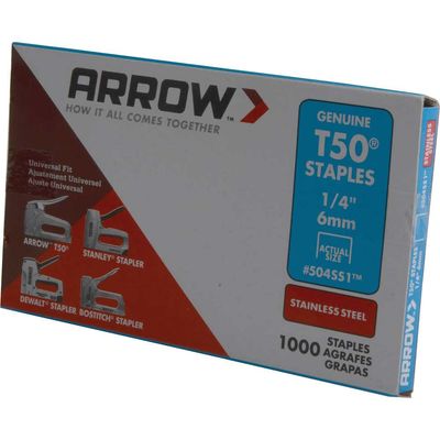 Arrow A504SS1 T50 Staples Stainless Steel 504Ss 6Mm (1/4In) (Box 1000)