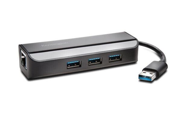 Kensington UA3000E USB 3.0 Ethernet Adapter & 3-Port Hub — Black