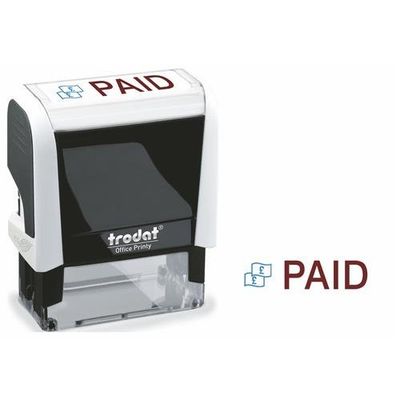 Trodat Office Printy 4912 Self Inking Word Stamp Paid 46X18mm Blue/Red Ink - 77302