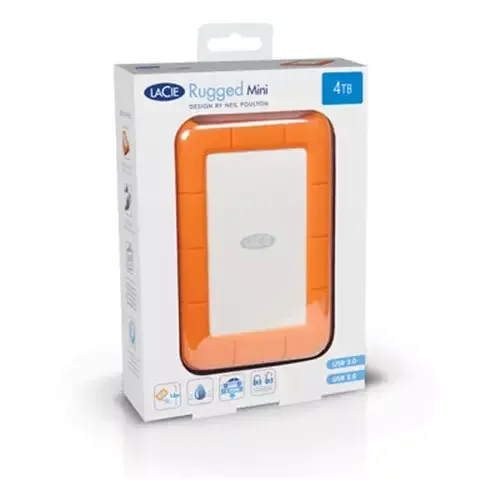 LaCie Rugged Mini. HDD capacity: 2 TB. USB version: 3.2 Gen 1 (3.1 Gen 1). HDD speed: 5400 RPM. Product colour: Orange Silver - Image 1