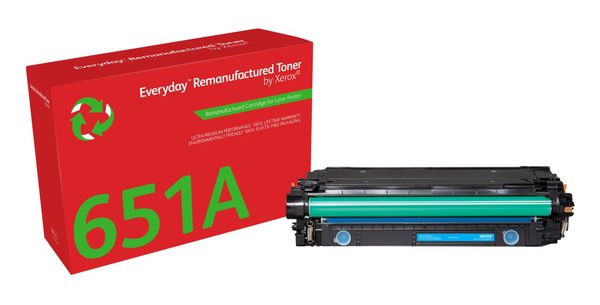Everyday Cyan Remanufactured Toner by compatible with HP 651A 650A 307A (CE341A/CE271A/CE741A) Standard capacity. Black toner page yield: 16000 pages Colour toner page yield: 16000 pages Printing colours: Cyan Quantity per pack: 1 pc(s)