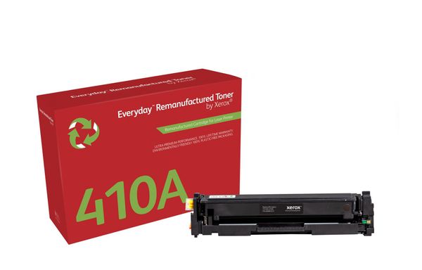 Everyday Black Remanufactured Toner by compatible with HP 410A (CF410A) Standard capacity. Black toner page yield: 2300 pages Printing colours: Black Quantity per pack: 1 pc(s)