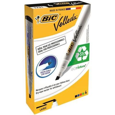 BIC Velleda Whiteboard 1751 marker 4 pc(s) Chisel tip Black, Blue, Green, Red