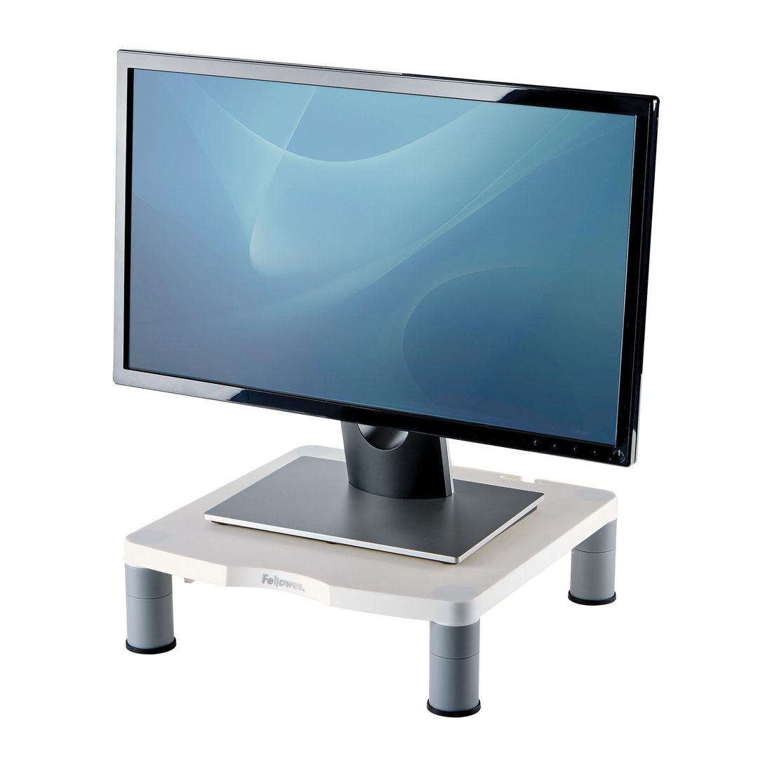 Fellowes Computer Monitor Stand with 3 Height Adjustments - Standard Monitor Riser with Cable Management - Ergonomic Adjustable Monitor Stand for Computers - Max Weight 27KG/Max Size 21" - Platinum - Image 1