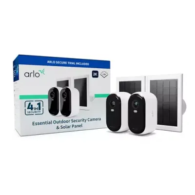 Arlo Essential 2K Outdoor Security Camera & Solar Panel 2-pack IP security camera Indoor & outdoor Wireless Ceiling/wall White Bullet