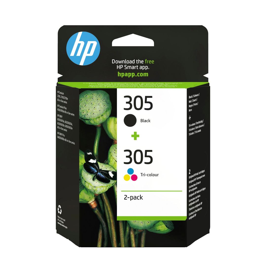 HP 305 2-Pack Tri-color/Black Original Ink Cartridge - Image 1
