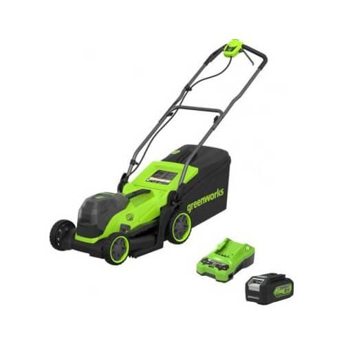 Greenworks MO24L411 24v Cordless Brushless Rotary Lawnmower 330mm 1 x 4ah Li-ion Battery Charger - Image 1