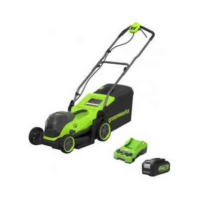 Greenworks MO24L411 24v Cordless Brushless Rotary Lawnmower 330mm 1 x 4ah Li-ion Battery Charger
