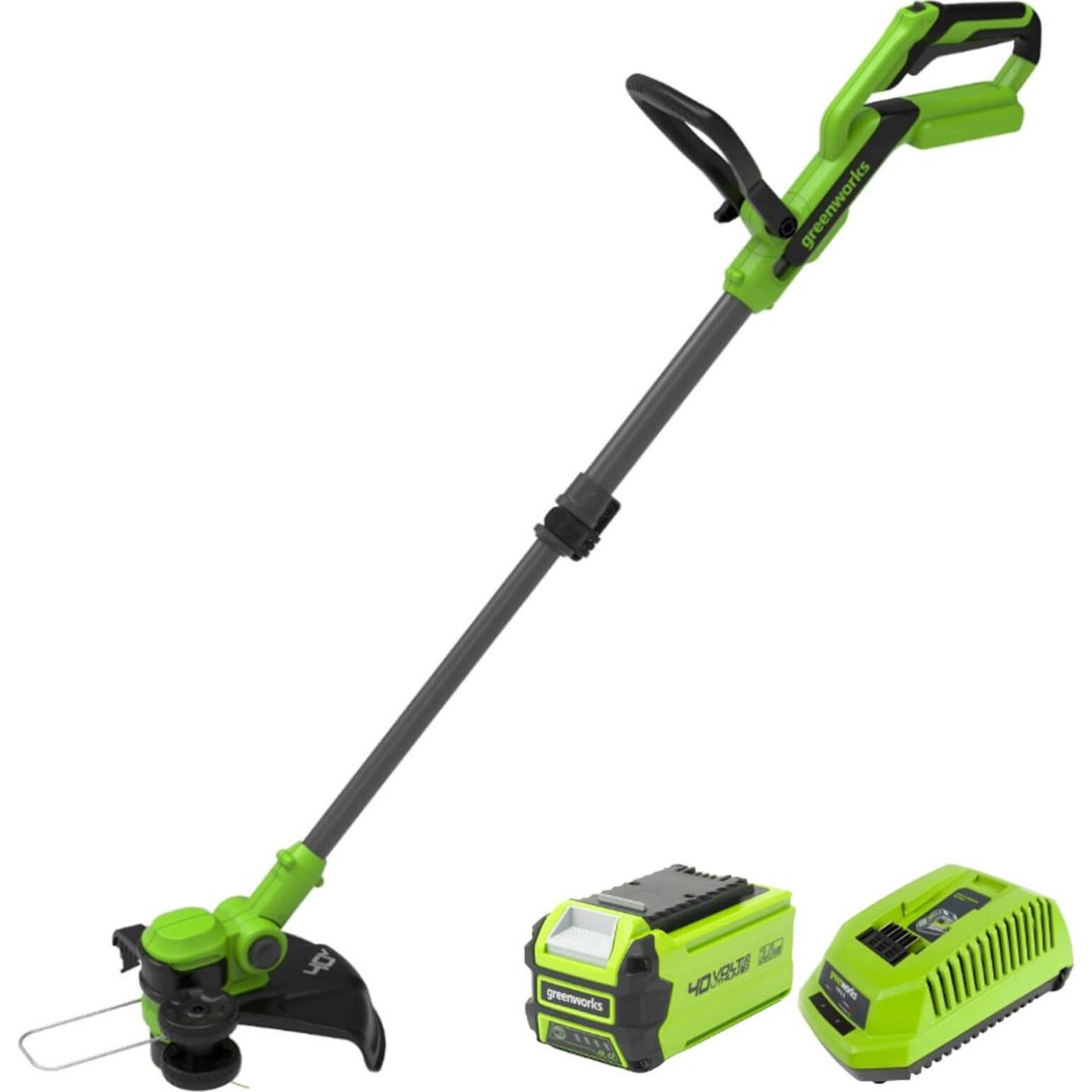 Greenworks ST40B 40v Cordless Grass Trimmer 330mm 1 x 2ah Li-ion Battery Charger - Image 1