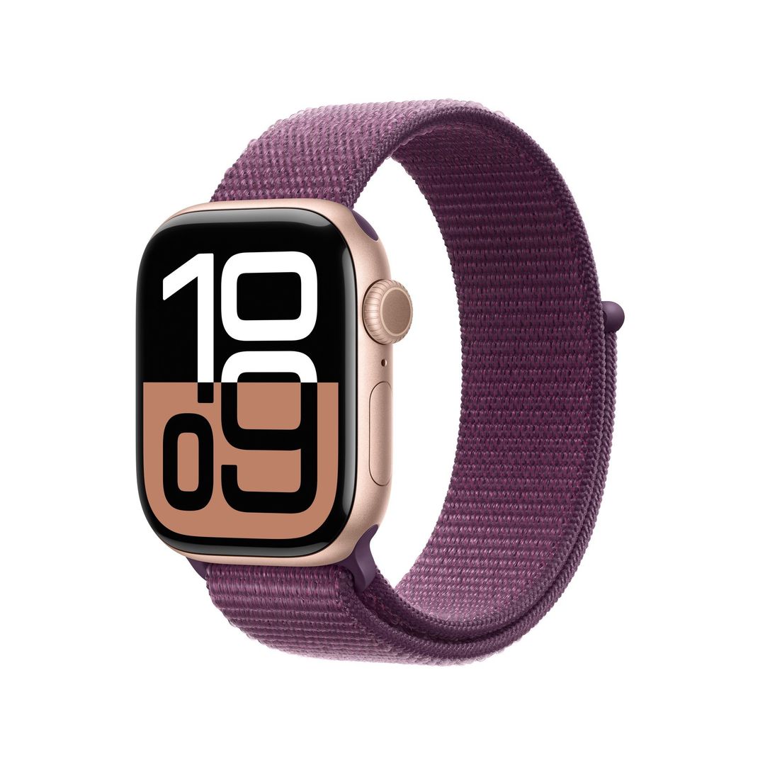 Apple Watch Series 10 GPS 42mm Rose Gold Aluminium Case with Plum Sport Loop - Image 1